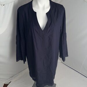 Maven West navy blue eyelet v-neck bell sleeve dress M